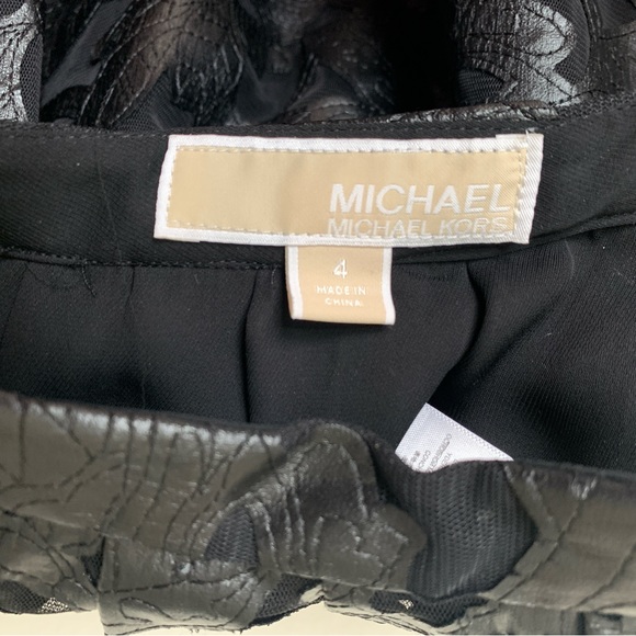 NWOT Michael Kors Black Faux Leather Midi Skirt Sz 4 Black Floral Cutout Skirt - Picture 6 of 8
